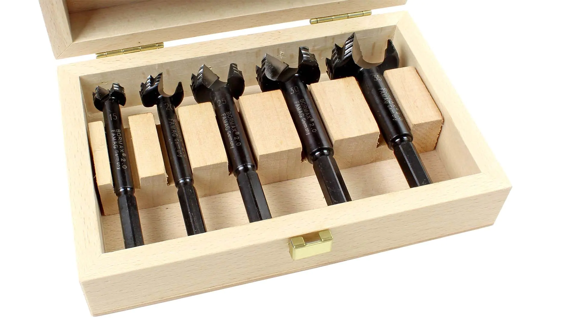 Coffret de 5 Bormax dans une Boîte en Bois 15-20-25-30-35 mm FAMAG