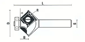 Fraise à Plaquettes à Chanfreiner avec Roulement D=27.3mm B=5.7mm R=3mm Angle=45° L=59mm S=8mm KLEIN