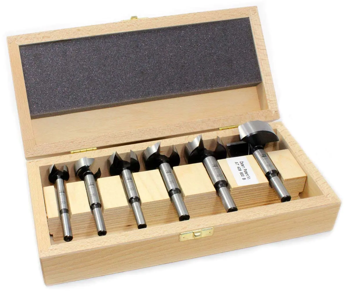 Ensemble de 6 Forets Forstner Ondulés 20-25-30-35-40-50 mm dans une Boîte en Bois FISCH