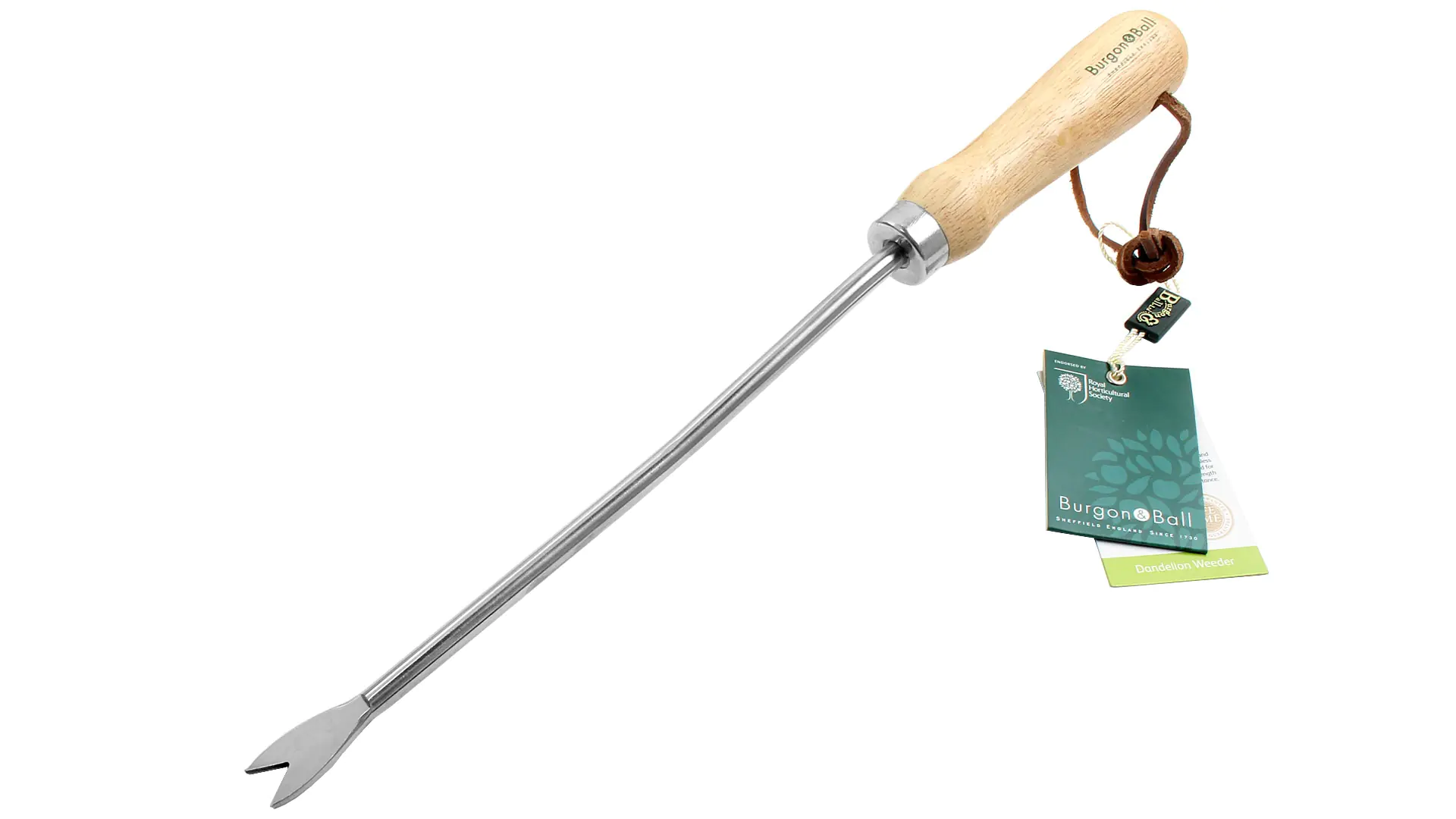 Semoir à pissenlits en acier inoxydable avec manche en bois, longueur totale 360 ​​mm = 14 po. BURGON & BALL