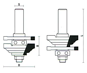 Assemblage de Fraises Rail et Montant (4) avec Roulement TCT D=46mm B=22mm L=70mm S=8mm KLEIN