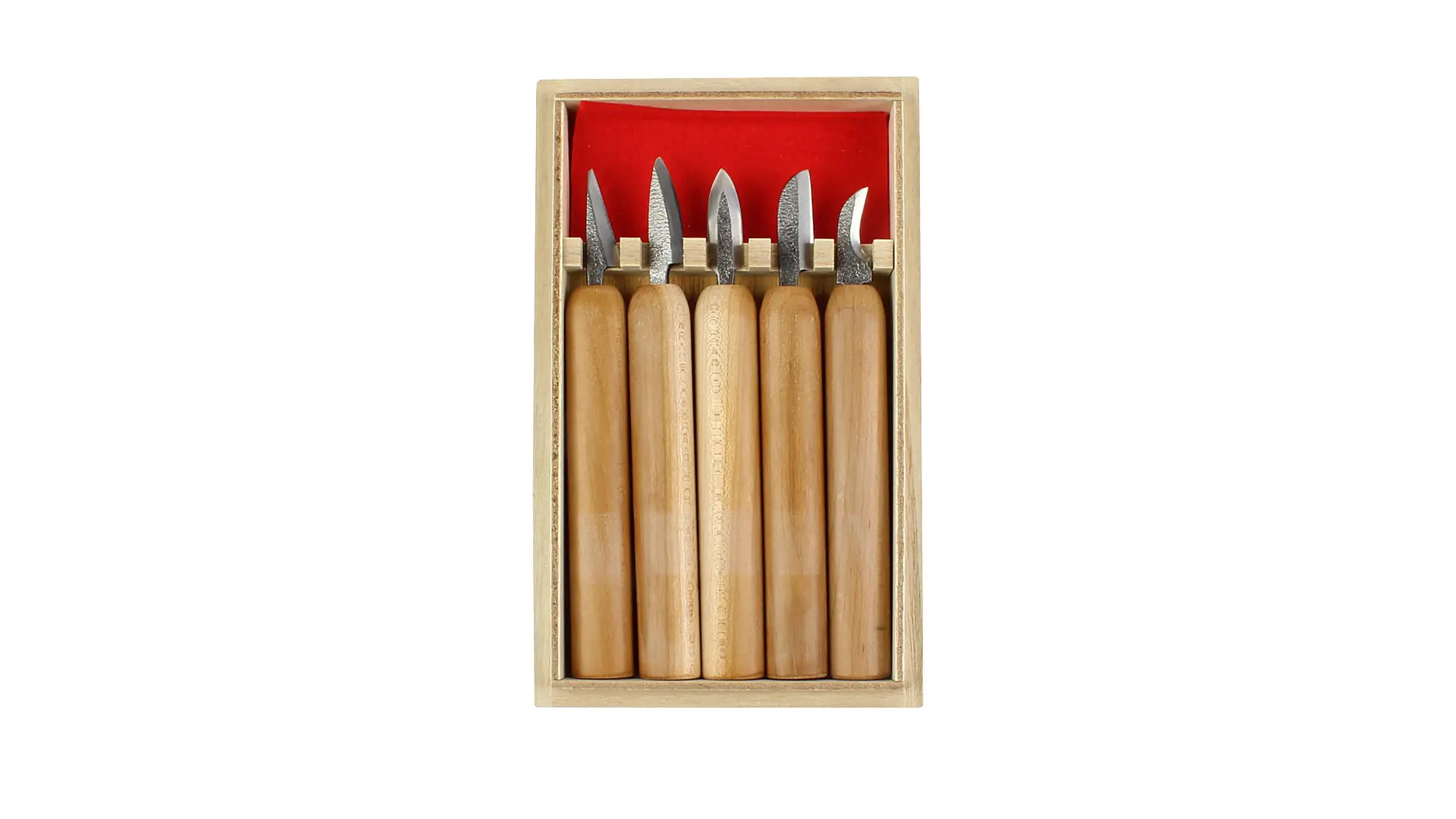 Ensemble de Micro Outils de Sculpture Lame Martelée à la Main 5 pièces dans une Boîte en Bois KAWASEI