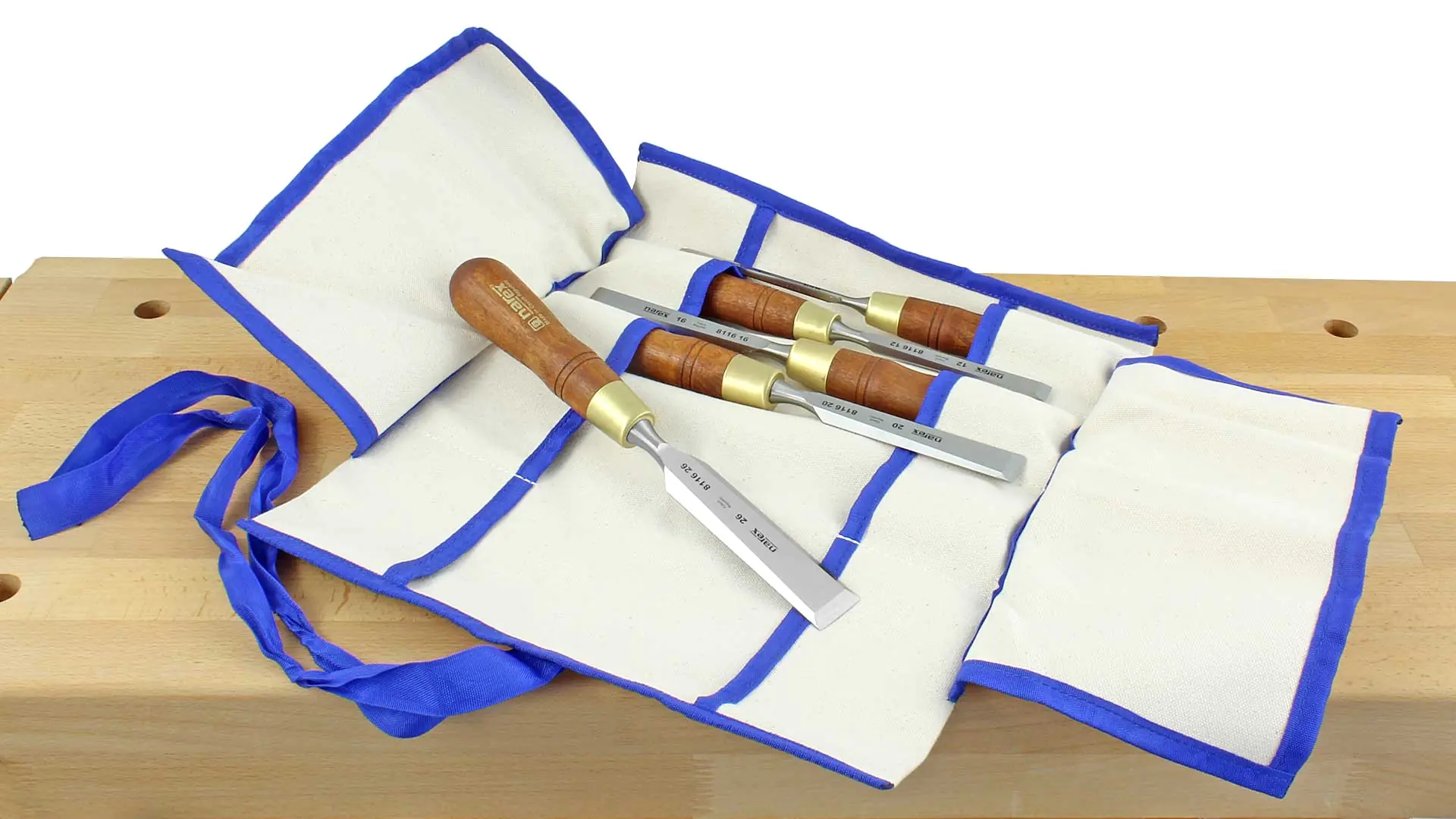 Ensemble de 5 Ciseaux à Bois 6-12-16-20-26mm dans un Rouleau en Toile WOOD LINE PLUS NAREX