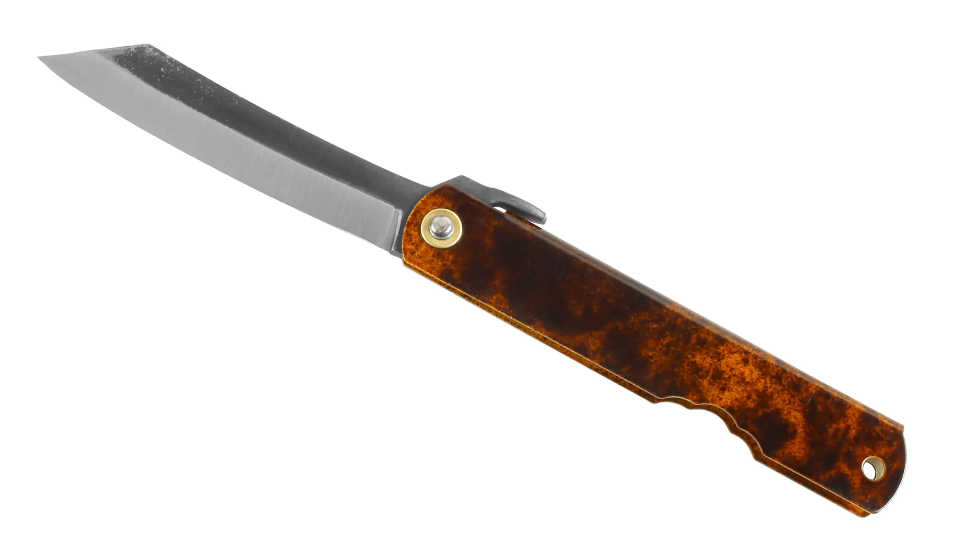 Higonokami - Couteau de Poche Japonais Traditionnel avec Manche Couleur Ambre Lame 70 mm NAGAO
