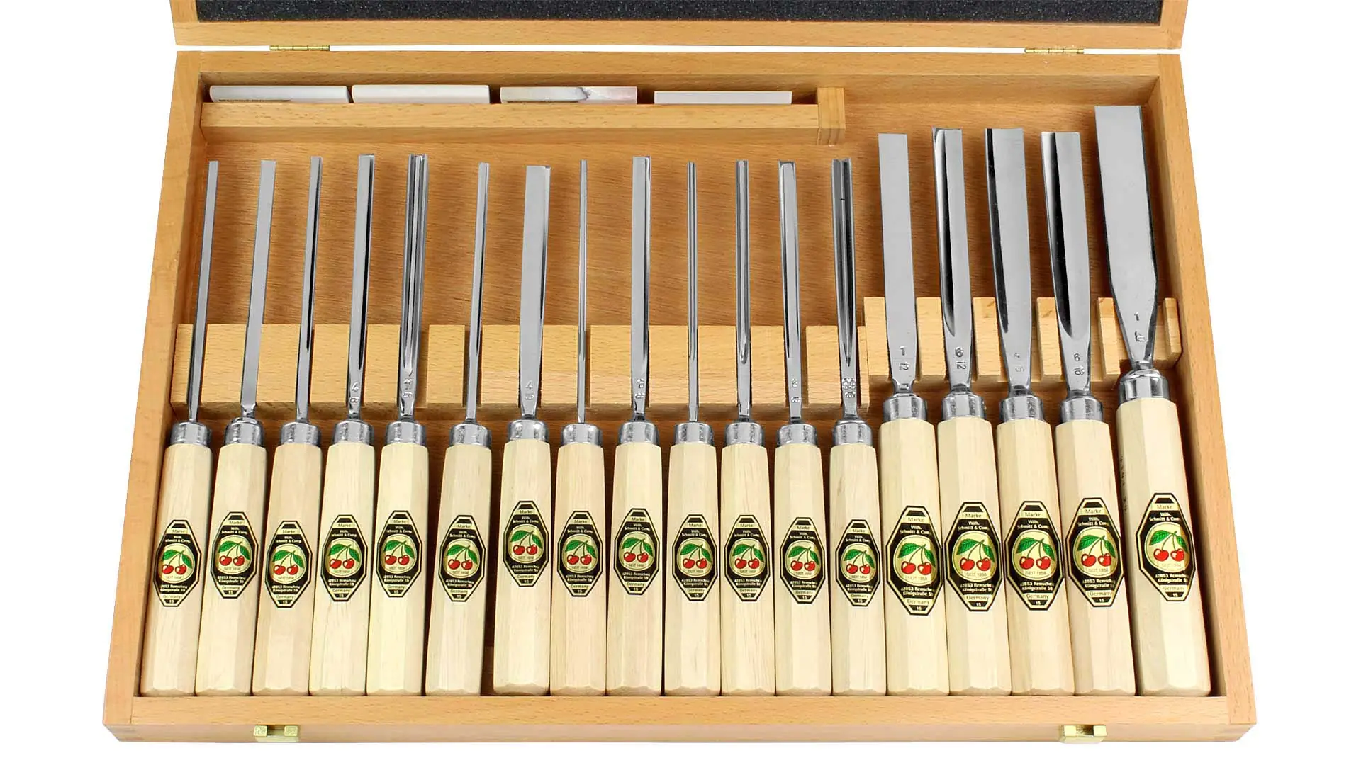 Ensemble de 18 Gouges dans une Boîte en Bois TWO CHERRIES