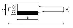 Fraise à Affleurer avec Roulement à Billes TCT D = 19.05 mm B = 50.8 mm L = 106 mm Z = 2 S = 12 mm FISCH