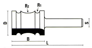Fraise Multi-Rayons avec Double Roulement TCT D=19mm B=25mm L=55mm R1=2mm R2=6mm S=6mm KLEIN