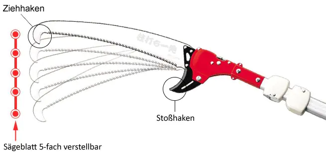 Scie à Perche Extensible 1.2 m - 3.0 m Lame 390 mm avec Crochet et Coupe-Ecorce NISHIGAKI Scie à Perche Extensible 1.2 m - 3.0 m Lame 390 mm avec Crochet et Coupe-Ecorce NISHIGAKI