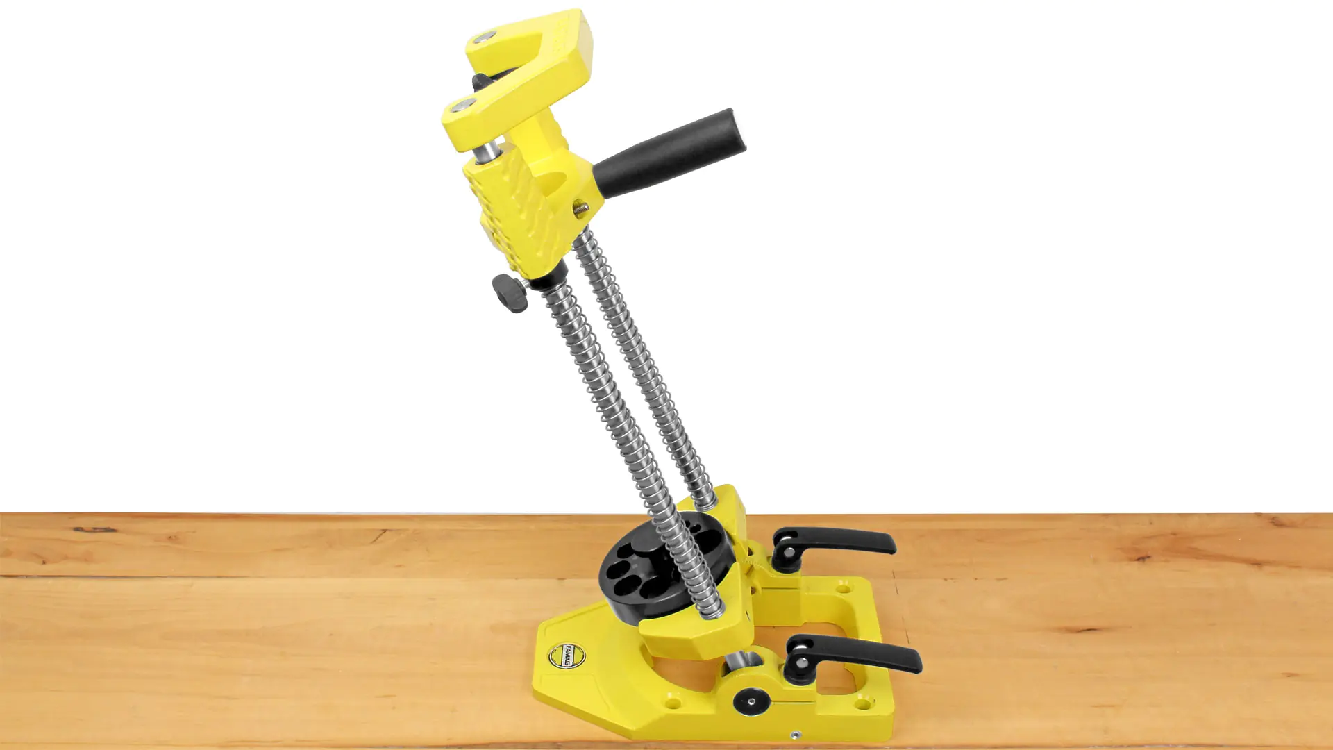 Support de Perçage Pivotant Profondeur de Trou Max 160 mm avec Ressort de Rappel, Serre-Joints, Plaque de Guidage de Foret FAMAG Support de Perçage Pivotant Profondeur de Trou Max 160 mm avec Ressort de Rappel, Serre-Joints, Plaque de Guidage de Foret FAMAG