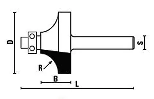 Fraise Quart de Rond avec Roulement HM D=19.1mm B=9.5mm L=59mm R=3.2mm S=12mm KLEIN Fraise Quart de Rond avec Roulement HM D=19.1mm B=9.5mm L=59mm R=3.2mm S=12mm KLEIN