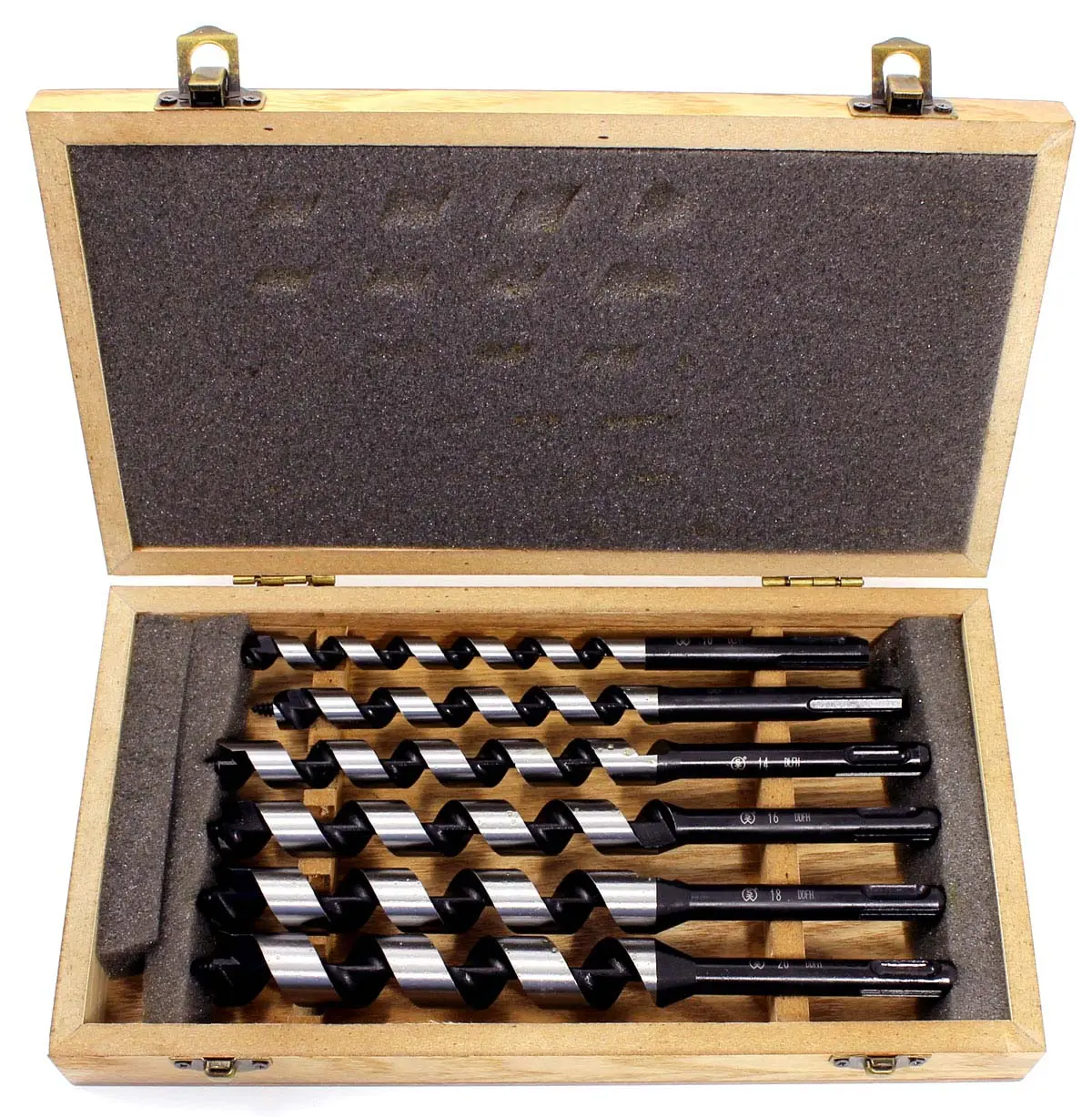 Ensemble de 6 Forets de Tarière 10-12-14-16-18-20mm avec Mandrin SDS-Plus dans une Boîte en Bois ONISHI