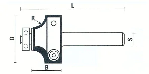Fraise à Plaquettes Quart de Rond avec Roulement D=26mm B=15.7mm R=6mm L=55mm S=8mm KLEIN