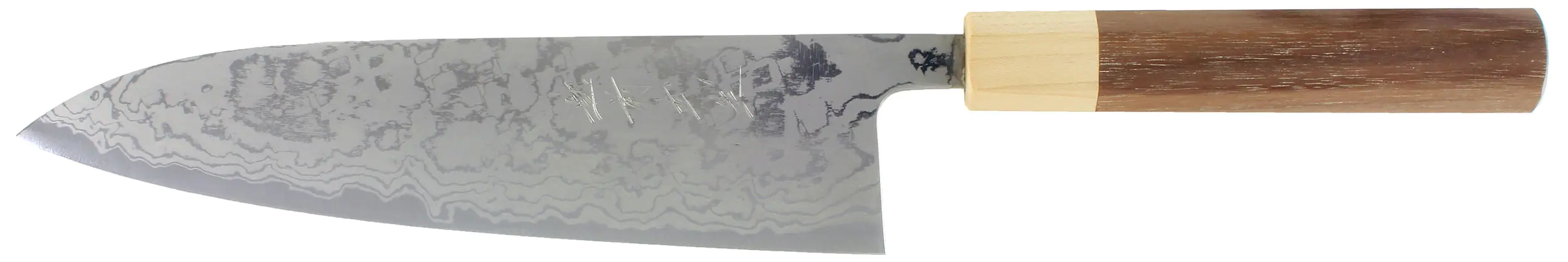 Couteau Gyuto Aogami Damascus avec manche en noyer Shiro Kamo