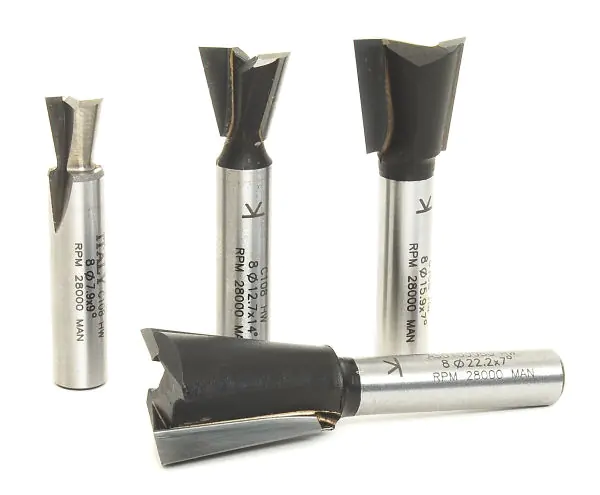 Ensemble de 4 Fraises à Queue d'Aronde 8mm/9° - 12.7mm/14° - 16mm/7° - 19mm/7° (Contenant les Articles n°360471/360473/360475/360477)KLEIN Ensemble de 4 Fraises à Queue d'Aronde 8mm/9° - 12.7mm/14° - 16mm/7° - 19mm/7° (Contenant les Articles n°360471/360473/360475/360477)KLEIN