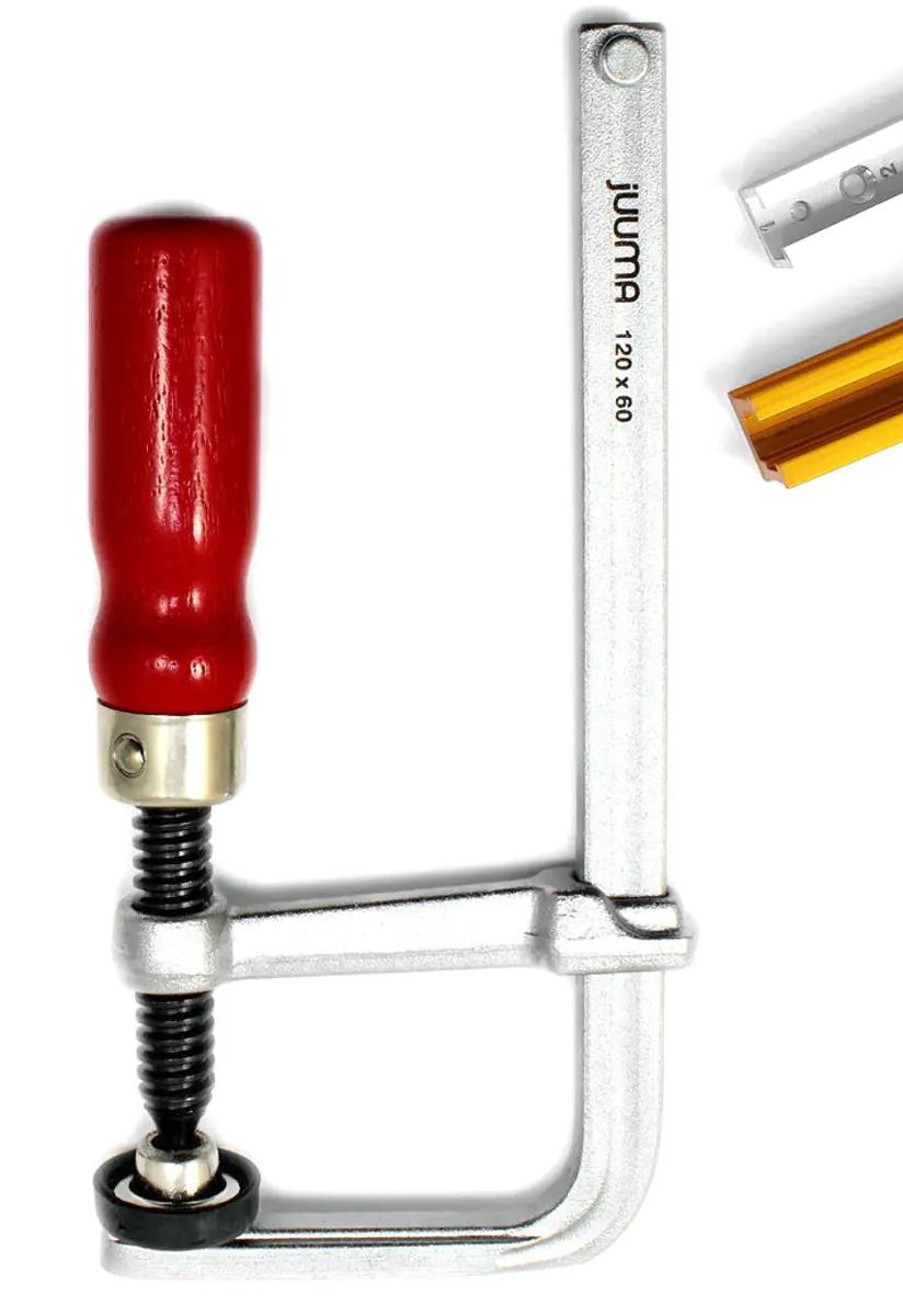 Serre-Joint pour Rail en T 120/60 mm avec Poignée en Bois Patin P.P.  Inclue jUUMA