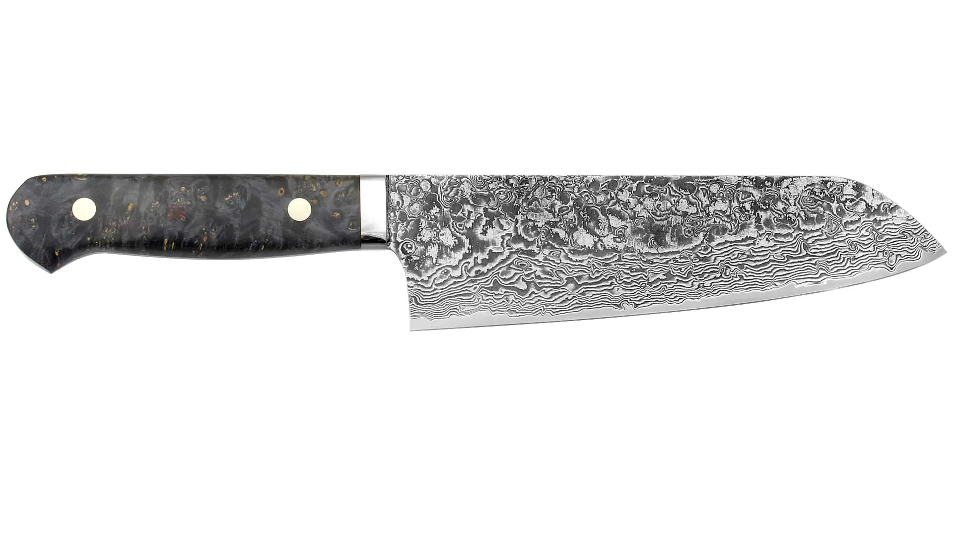 Santoku - kitchen knife core R2-Steel stainless each side 16 layers blade length 168 mm stabilized Maple handle greyITO