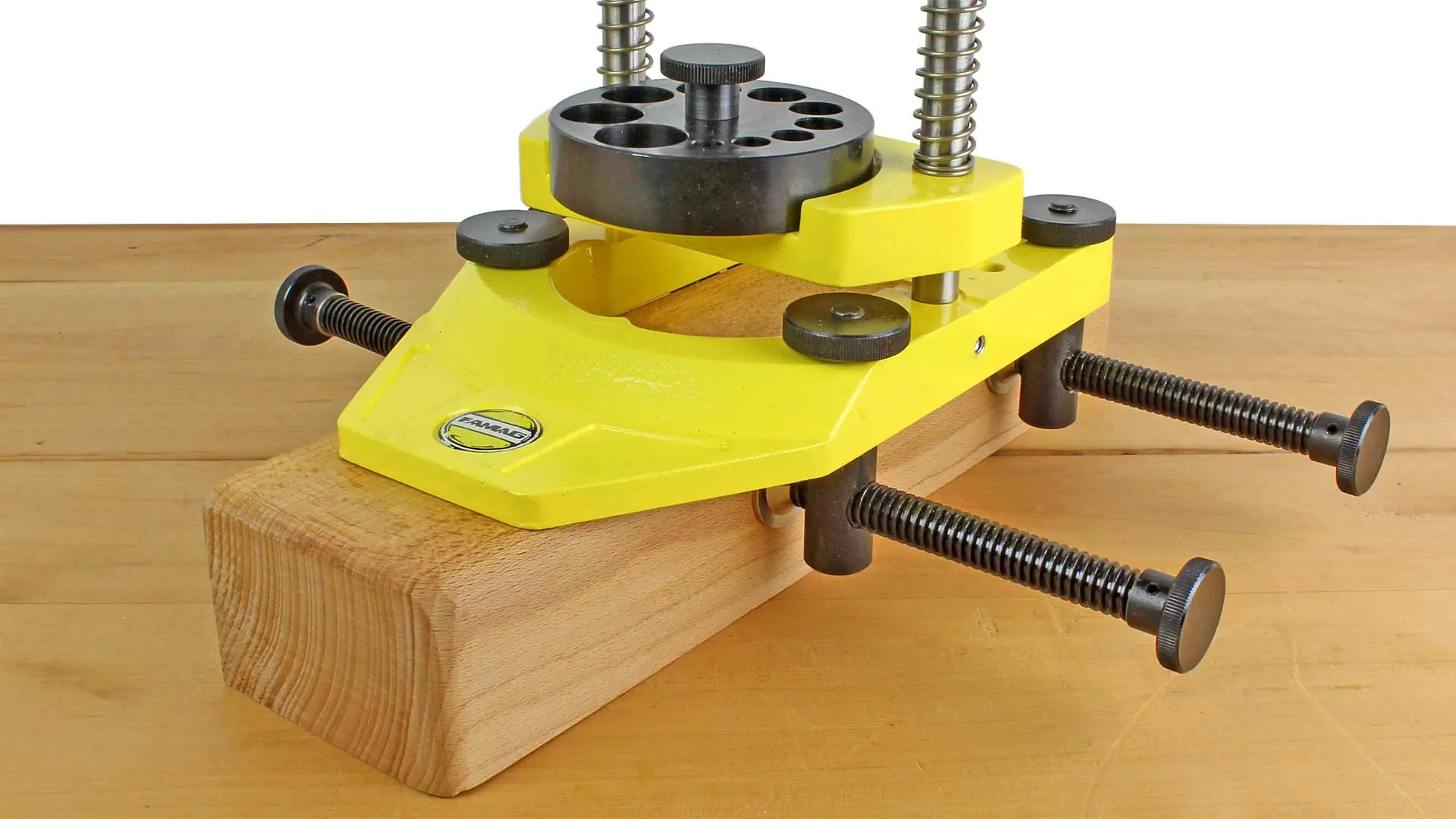 Support de Perçage Pivotant Profondeur de Trou Max 160 mm avec Ressort de Rappel, Serre-Joints, Plaque de Guidage de Foret FAMAG Support de Perçage Pivotant Profondeur de Trou Max 160 mm avec Ressort de Rappel, Serre-Joints, Plaque de Guidage de Foret FAMAG