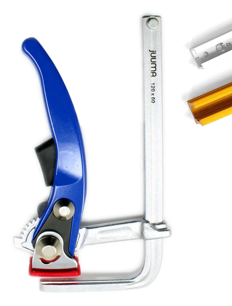 Serre-Joint pour Rail en T 120/60 mm avec Poignée Levier Patin P.P.  Inclue JUUMA
