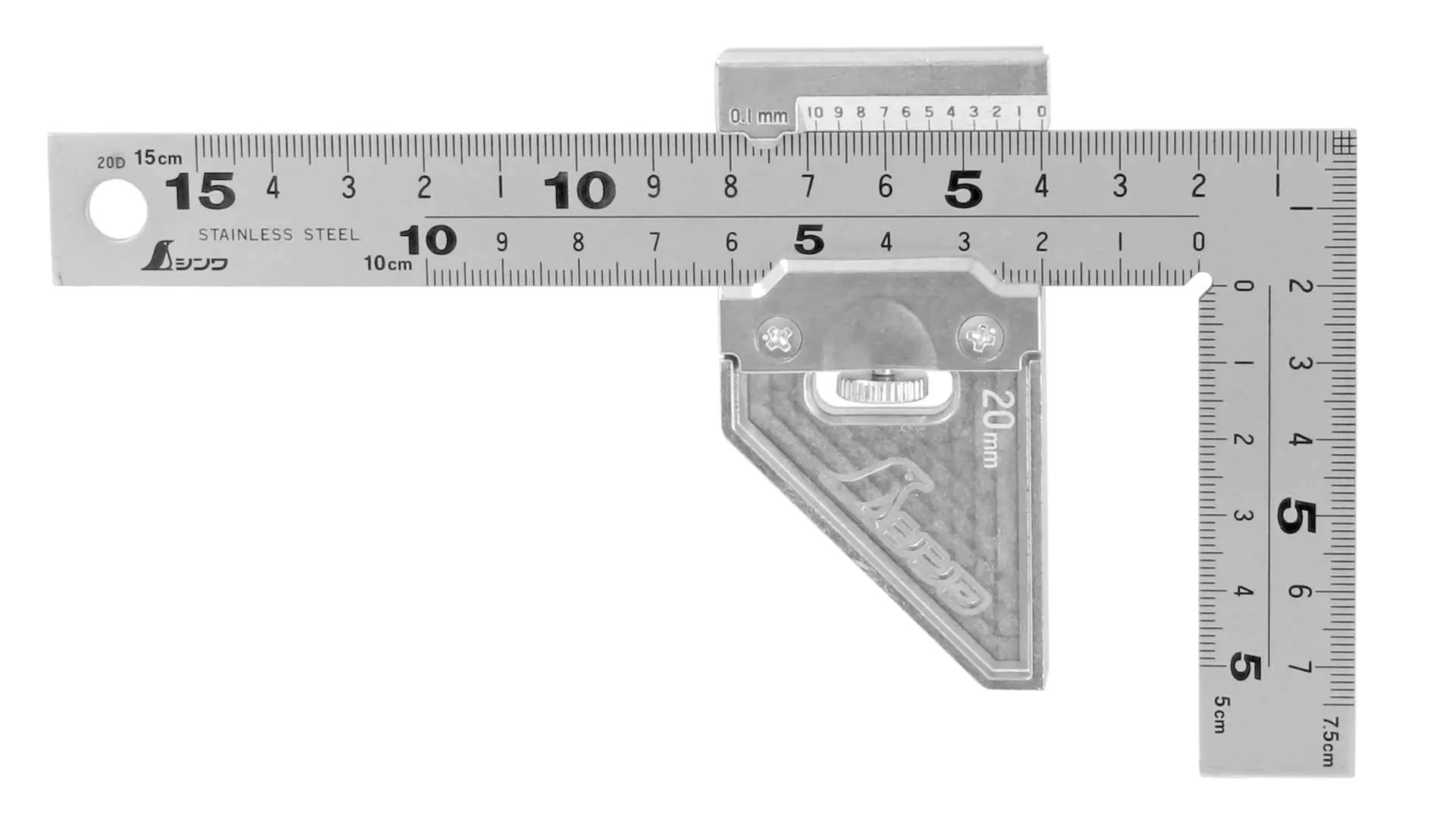 Mini Équerre de Charpentier Japonaise de 15 cm cross section 20 x 2 mm avec Butée SHINWA