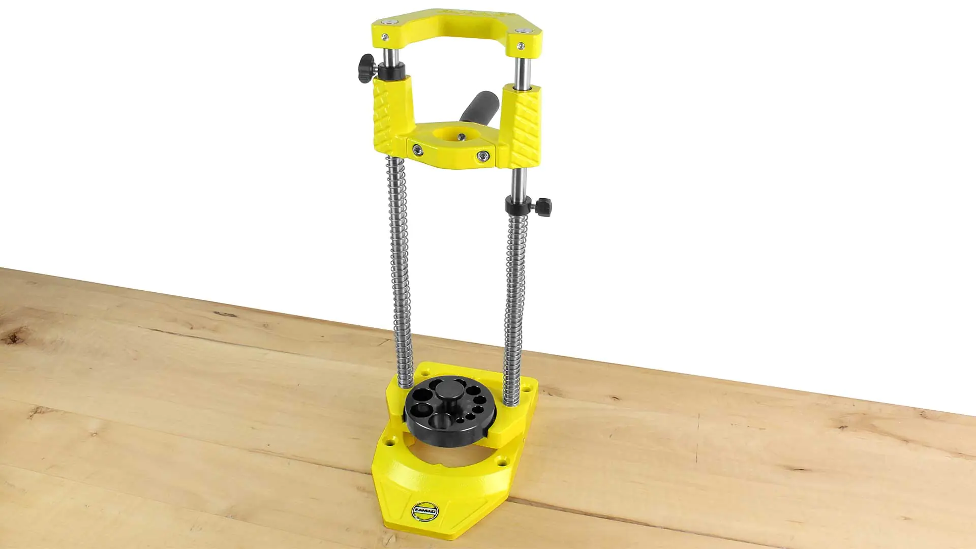 Support de Perçage Profondeur de Trou Max 190 mm avec Ressort de Rappel, Serre-Joints, Plaque de Guidage de Foret FAMAG Support de Perçage Profondeur de Trou Max 190 mm avec Ressort de Rappel, Serre-Joints, Plaque de Guidage de Foret FAMAG