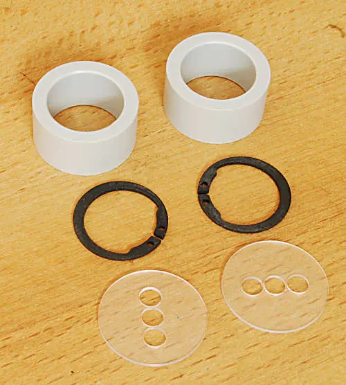 Guide d'Affûtage Richard KELL - Kit de Rechange: 2 rouleaux - 2 rondelles en polycarbonate - 2 circlips