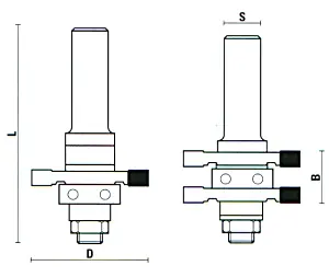 Assemblage de Fraises Rainure et Languette avec Roulement TCT D=41mm B=19mm L=70mm E=9.5mm S=8mm KLEIN