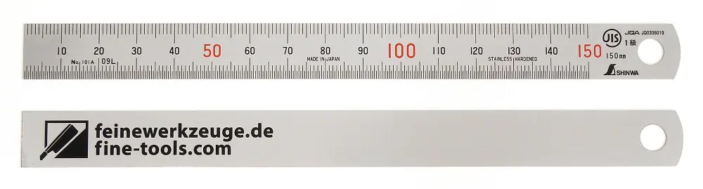 Règle en Acier Inoxydable 150 mm avec Gravure "feinewerkzeuge.de + fine-tools.com"