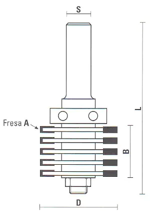 Fraise pour Assemblage à Doigts avec Roulement Guide TCT D=47.6mm B=36mm L=96mm Z=3 E=10 S=12mm KLEIN