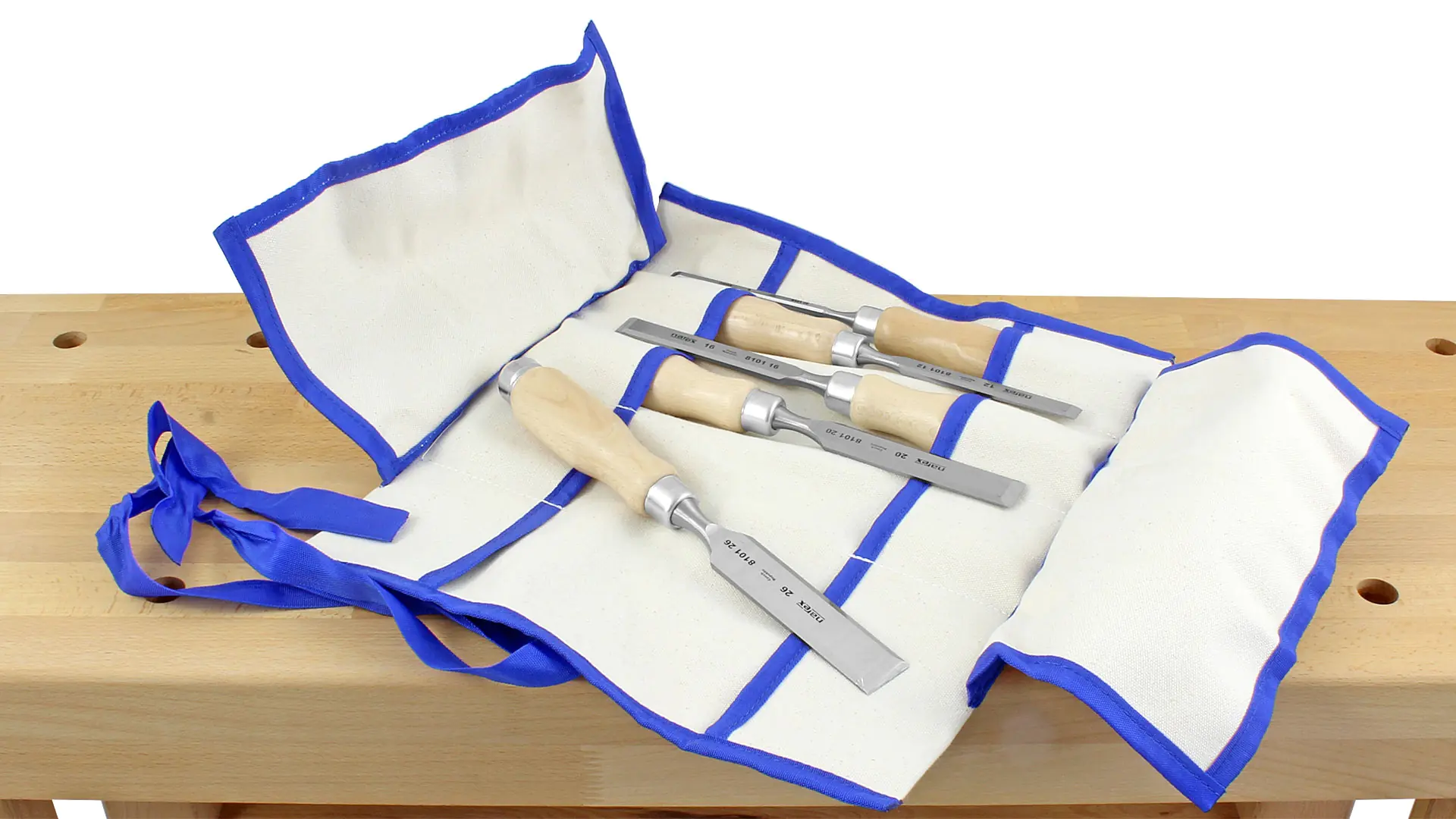 Ensemble de 5 Ciseaux à Bois 6-12-16-20-26mm dans un Rouleau en Toile WOOD LINE PROFI NAREX