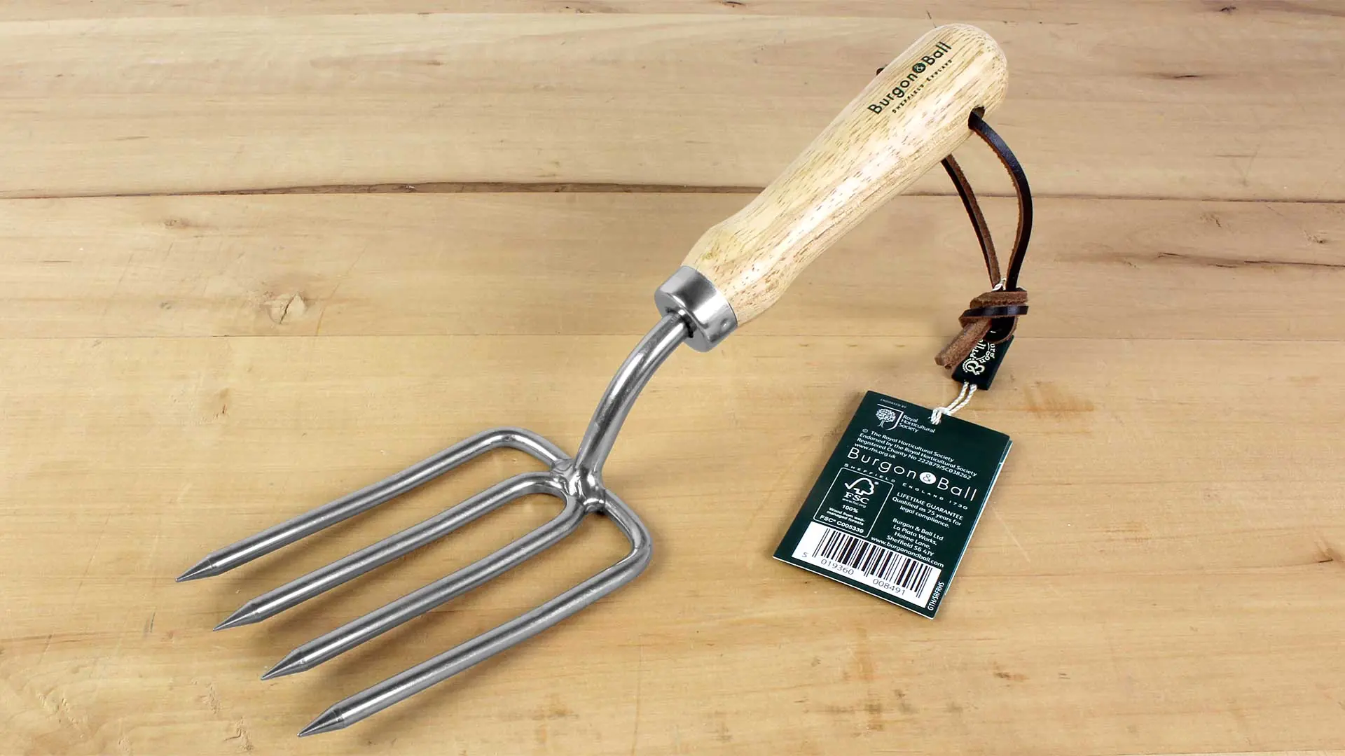 Fourchette à dents ronde en acier inoxydable avec manche en bois Longueur totale 280 mm = 11 po. BURGON & BALL