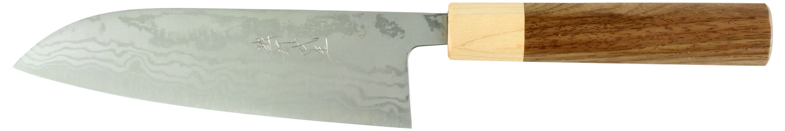Aogami Damascus Santoku Couteau universel avec manche en noyer Shiro Kamo