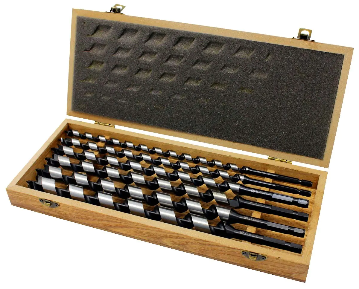 Ensemble de 6 Forets de Tarière 10-12-14-16-18-20mm LT 320mm dans une Boîte en Bois