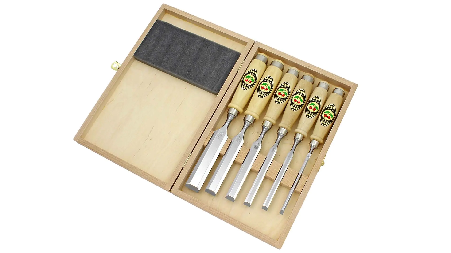 Coffret de 6 Ciseaux à Bois avec Poignée en Bois dans une Boîte en Bois TWO CHERRIES