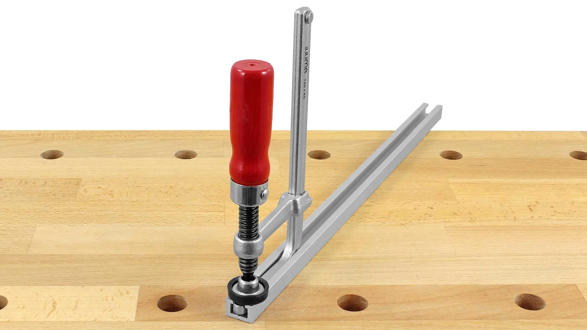 Serre-Joint pour Rail en T 120/60 mm avec Poignée en Bois Patin P.P. Inclue jUUMA Serre-Joint pour Rail en T 120/60 mm avec Poignée en Bois Patin P.P. Inclue jUUMA